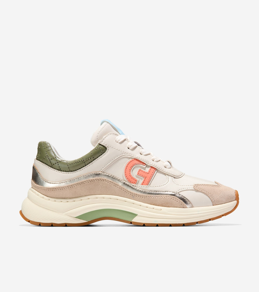 W33381:IVORY/CH OAT SUEDE/OIL GREEN SUEDE/GOLD METALLIC/IVORY-OIL GREEN
